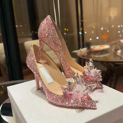 jc水钻尖头细跟休闲单鞋女