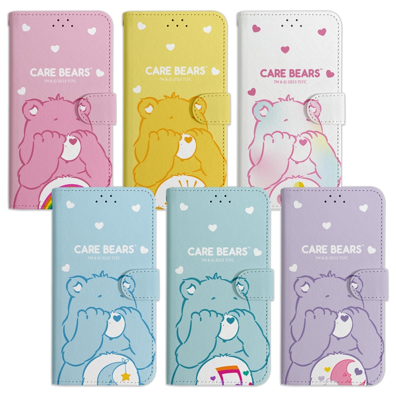 韩国care bears粉嫩爱心粉红彩虹熊少女心小熊苹果iPhone15promax翻盖可插卡14pro浅粉15手机壳pu皮革皮套