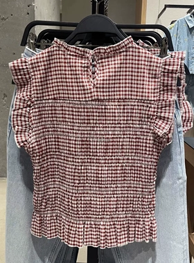 ZA家2026春夏新品 女装 无袖圆领休闲小格纹蜂巢上衣 8741110 068