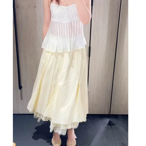 ZA家2026春夏季新品女装极简风叠装饰直筒型迷笛半身裙 7200416