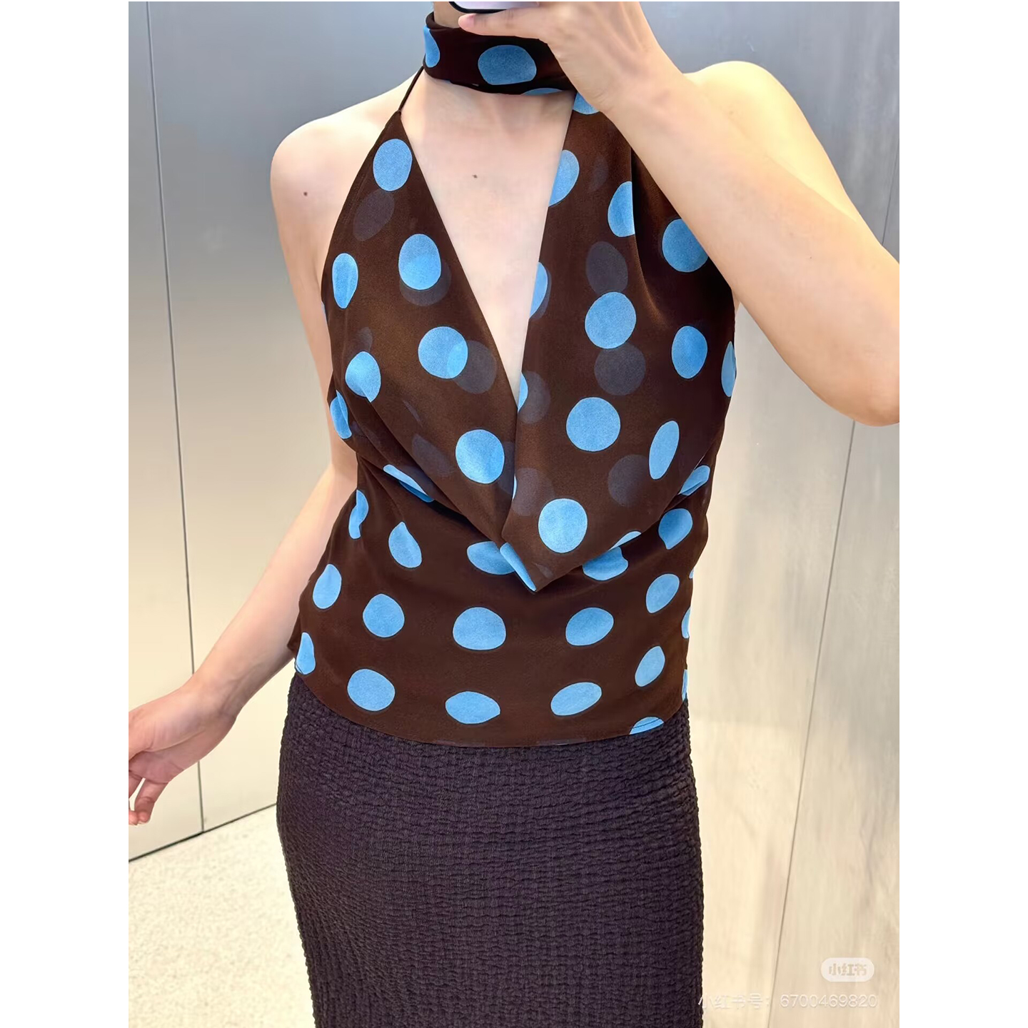 夏季新品女装围巾波点挂脖领上衣