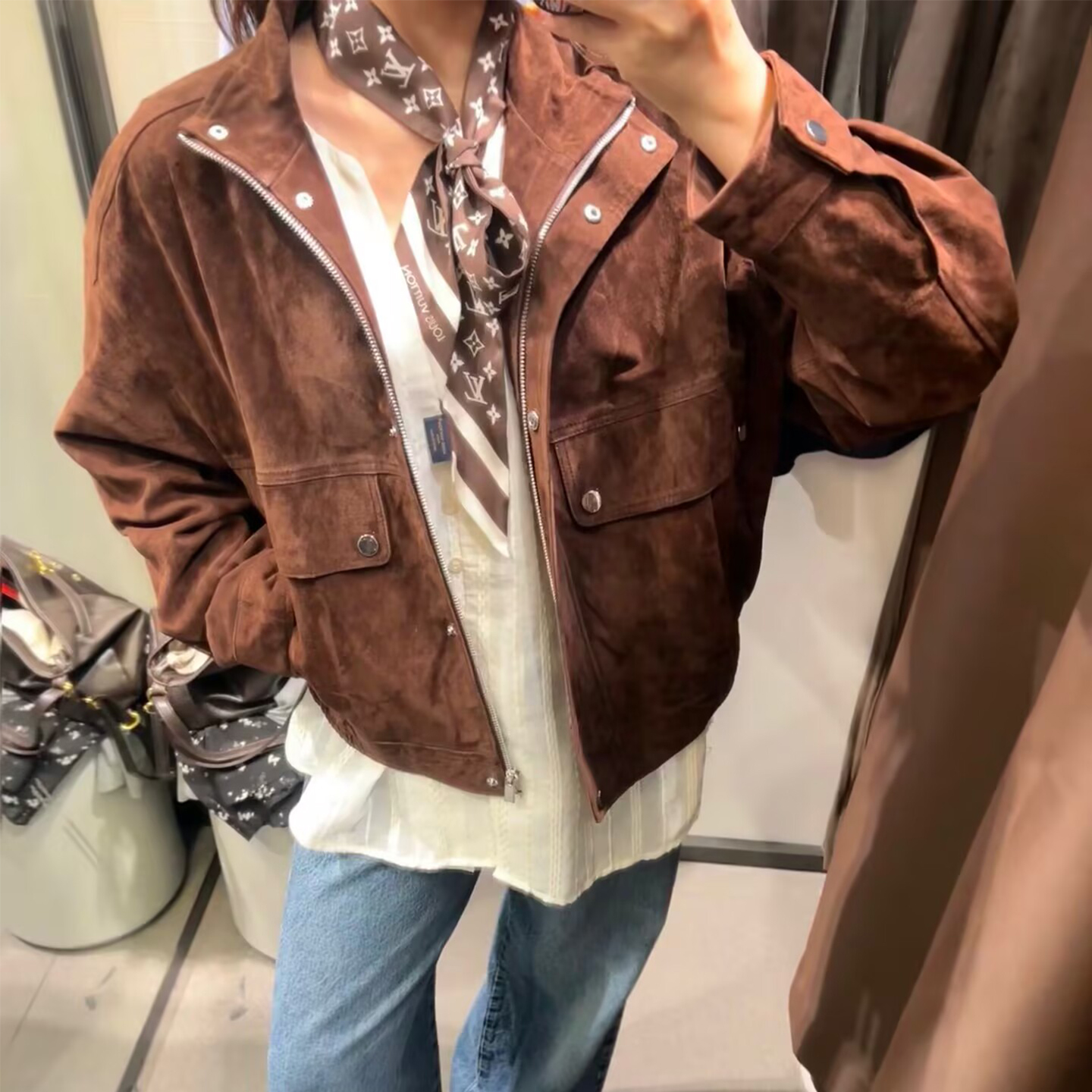专柜同款2025秋季新品专柜女装折扣反绒皮飞行员外套 3046258 724