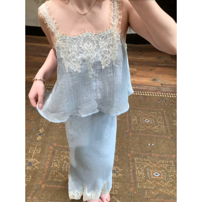 （专款定制）春夏新品女装直筒领时尚蕾丝吊带短上衣 8741103 423