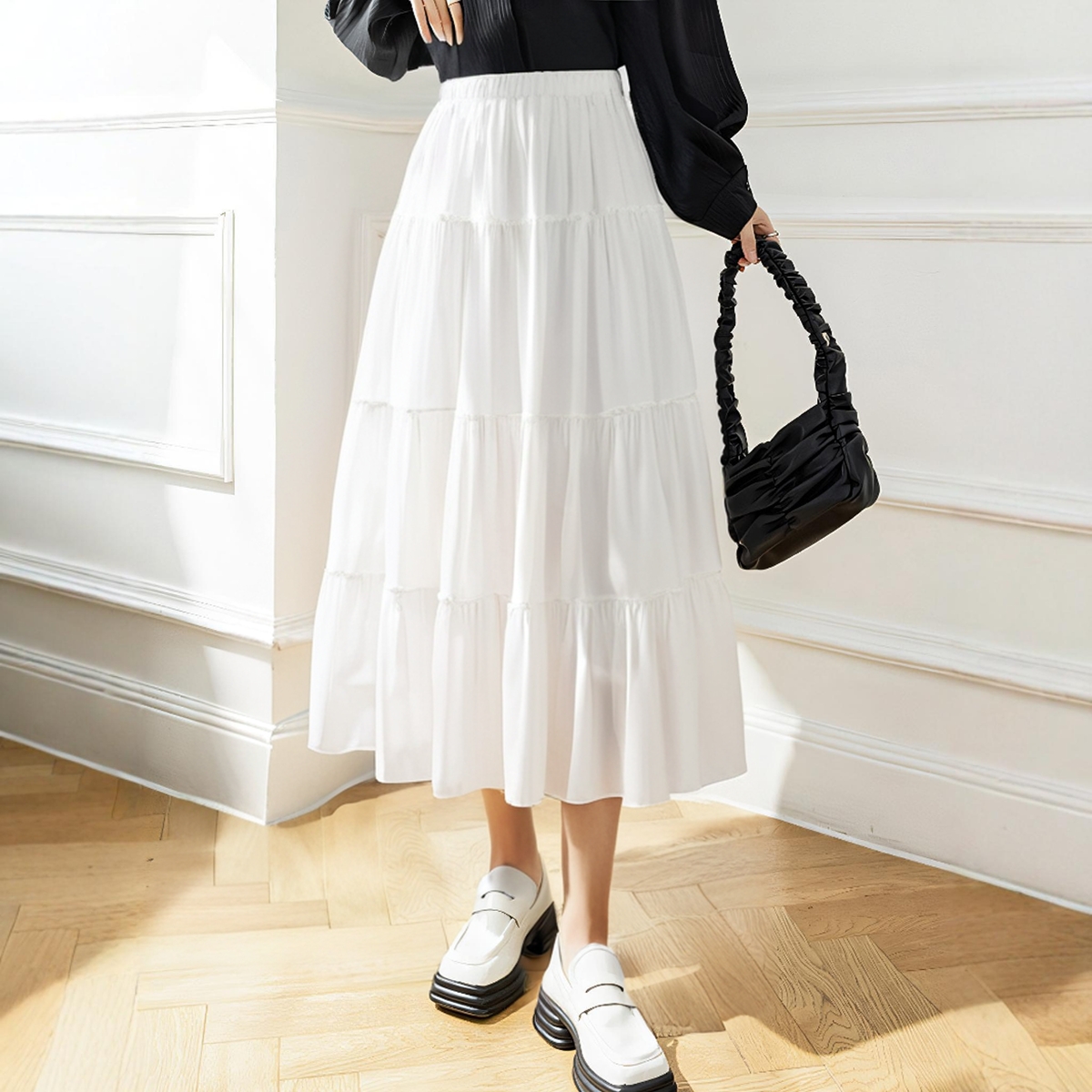 高腰半身裙显瘦荷叶边A字裙女