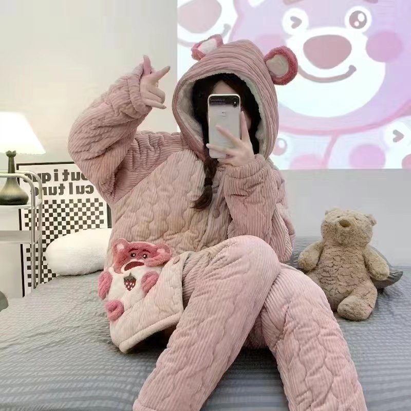 秋冬季睡衣女珊瑚绒夹棉加厚加绒连帽可爱卡通保暖大码家居服套装,女士内衣/男士内衣/家居服,睡衣/家居服套装,淘宝优惠券,粉丝福利购,淘宝优惠卷
