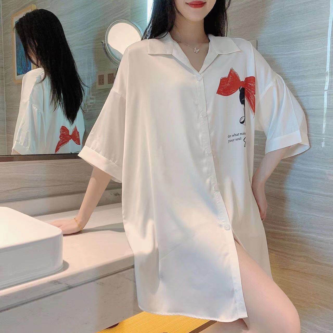 冰丝夏季性感衬衫冰凉睡裙
