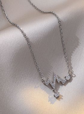 项链女 心电图韩版新款个性设计感微镶吊坠ins网红时尚钛钢锁骨链