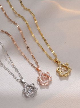 项链女日韩跳动六芒星小众设计感跳动的心配饰钛钢锁骨链女轻奢