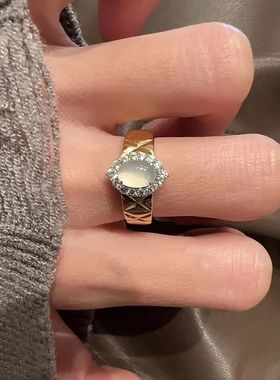 辉之翼珠宝天然水沫玉戒指女925银镀金蛋面5*7高冰玉石复古气质款