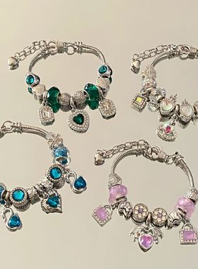 潘家跨境蓝色天鹅爱心满钻手链气质女小众百搭小众设计感手镯