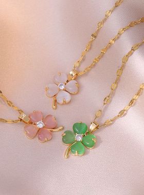 项链女网红爱心锆石花朵小众时尚新款设计感吊坠气质套装钛钢项链