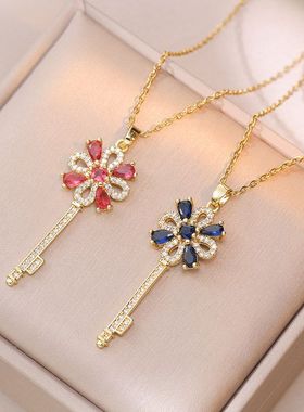 项链女 韩版时尚ins网红同款项链小众设计感钥匙简约钛钢锁骨链