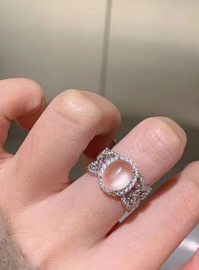 辉之翼珠宝 天然水沫玉戒指女925银种玉石8*10鸽子蛋中国时尚款