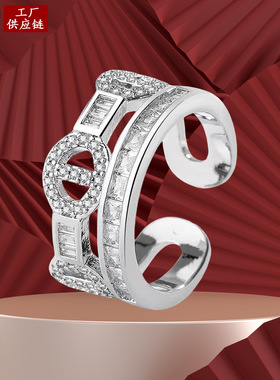 跨境欧美猪鼻子设计感锆石满钻钻戒排戒戒指双层潮流女士戒指批发