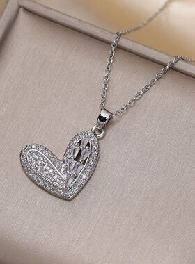 项链女网红甜酷爱心镂空锆石小众时尚新款设计感吊坠气质钛钢项链