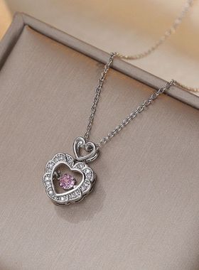 项链女网红甜美爱心灵动锆石小众时尚新款设计感气质吊坠钛钢项链