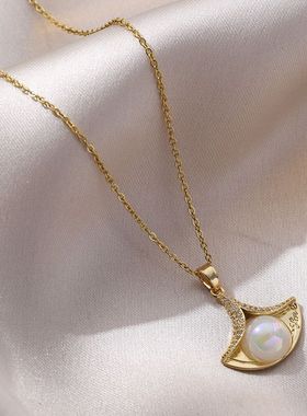 项链女珍珠裙子配饰饰品小众夏设计感银杏叶贝壳吊坠首饰锁骨链女