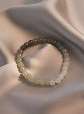 和田玉手链女 S925银ins小众气质日韩风天然碧玉福牌手链蜜蜡手串