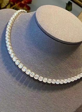 辉之翼珠宝 2023新款S925银高碳钻满钻项链仿真钻石4*4mm排钻链子