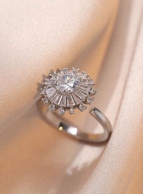 戒指女 太阳花锆石开口戒指甜美小众设计时尚食指戒网红可调节指