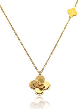 项链女 金色山茶花钛钢项链花朵锁骨链小众个性简约时尚气质项链