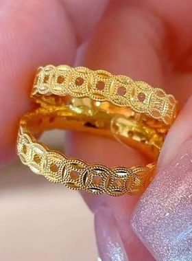 辉之翼珠宝新款S925银镀金小红书爆款铜钱古币复古新中式精致戒指