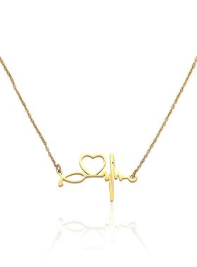 项链女跨境新款心电图爱心项链女简约个性吊坠项链心跳心形锁骨链