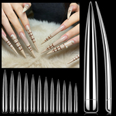 加长全透明直筒杏仁尖头半贴甲片5XL美甲延长艺术异性甲片