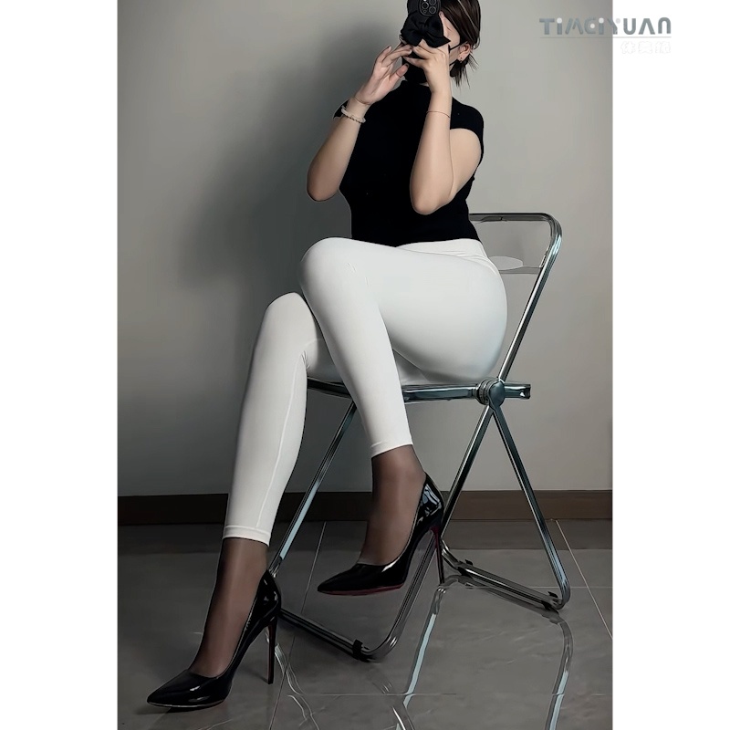 白色高弹力瑜伽长裤女九分紧身