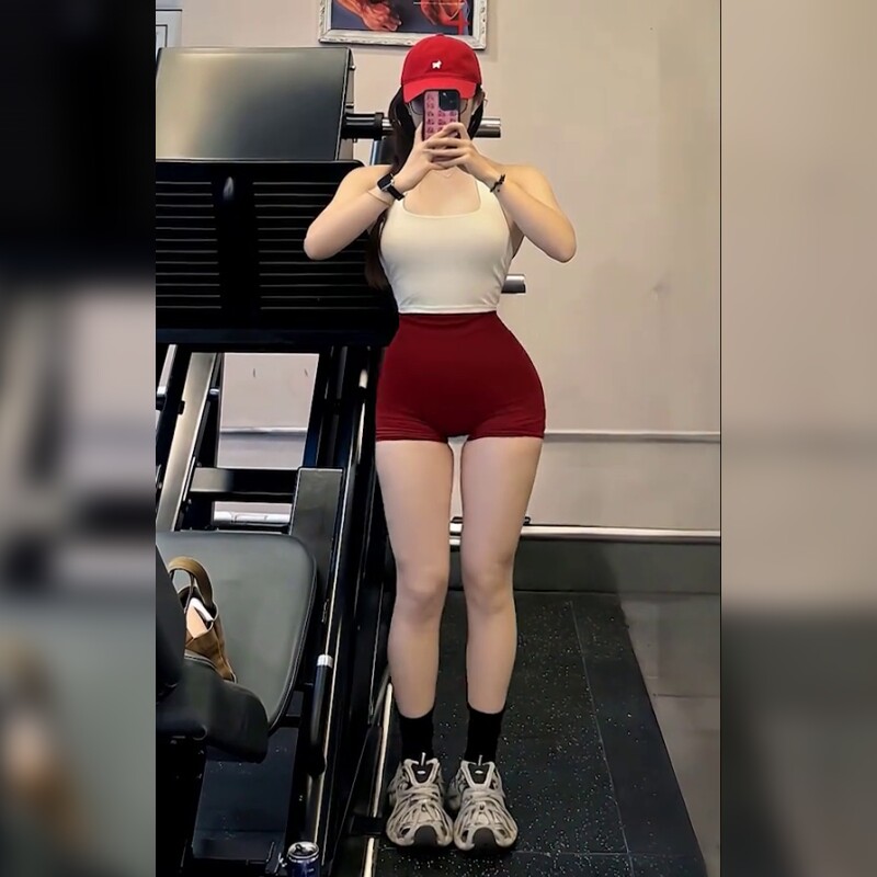 体美缘红色高腰瑜伽裤女紧身显瘦运动健身裤性感辣妹风
