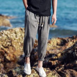 夏季男士棉麻束脚裤