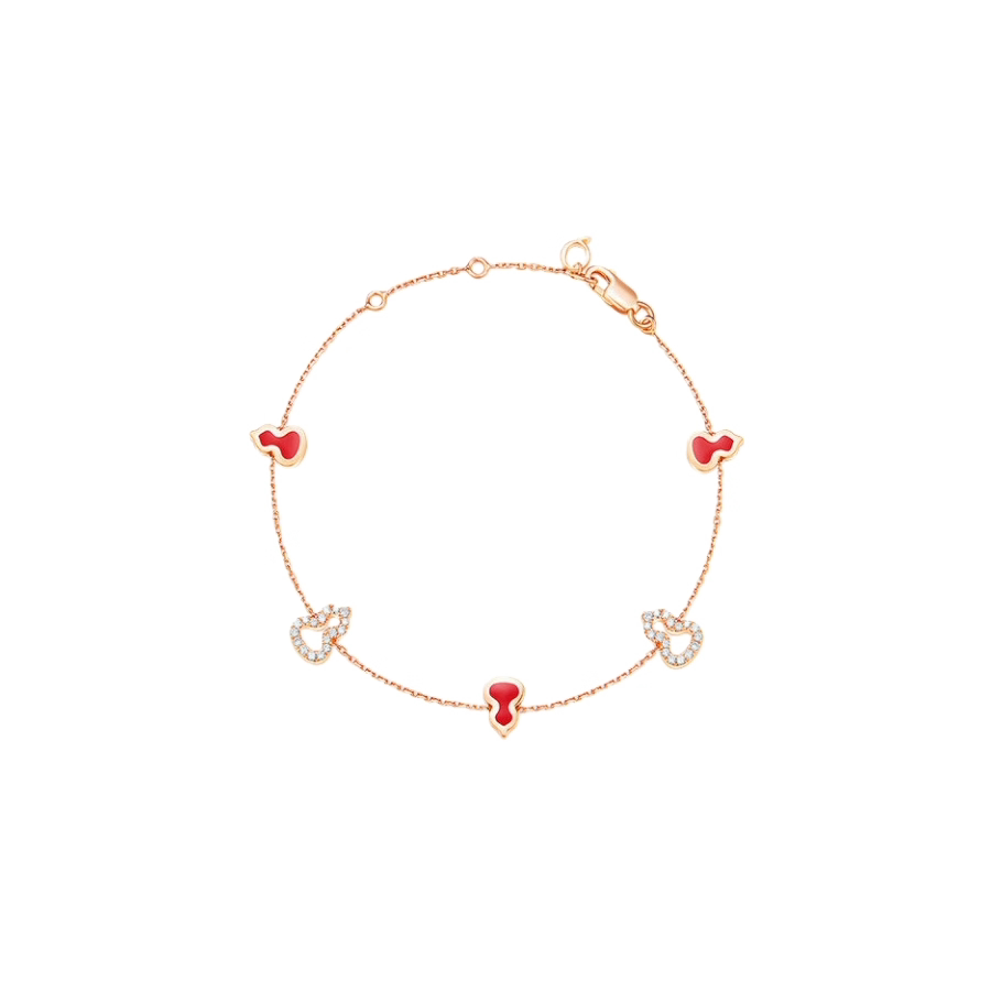 本命年红珐琅钻石葫芦手链女款时尚轻奢送女友情人节新年礼物