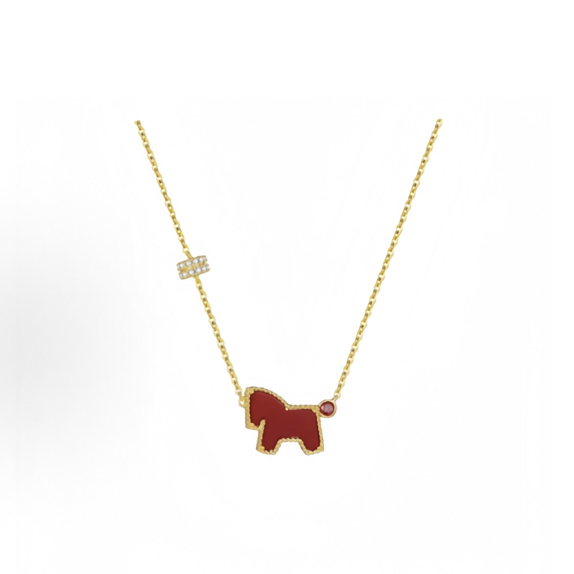 小马作马年本命年红玛瑙项链女925银锁骨链红色吊坠女友新年礼物