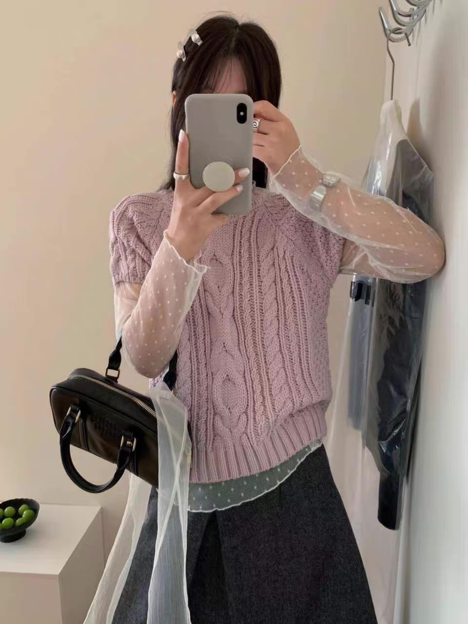 韩系复古麻花圆领粗线短袖毛衣女秋季百搭叠穿短款针织衫设计上衣