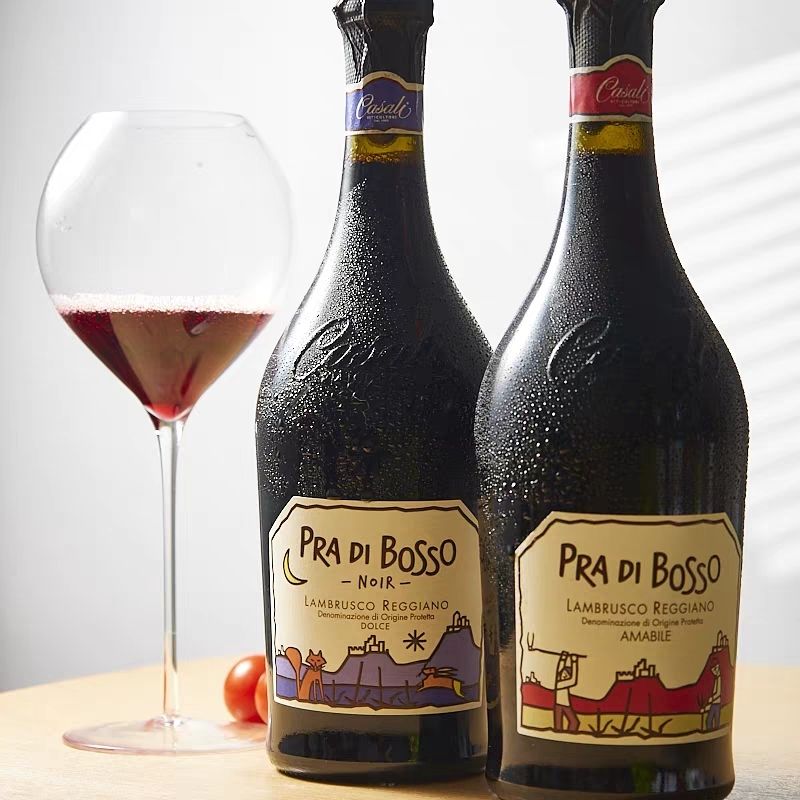 Bosso波索童话干半甜红起泡酒蓝布鲁斯科气泡葡萄酒女生微醺红酒