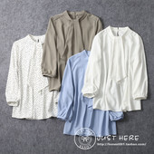 雪纺衫 衬衫 上衣外贸原单七分袖 日本高端春夏女士立领飘带套头衫