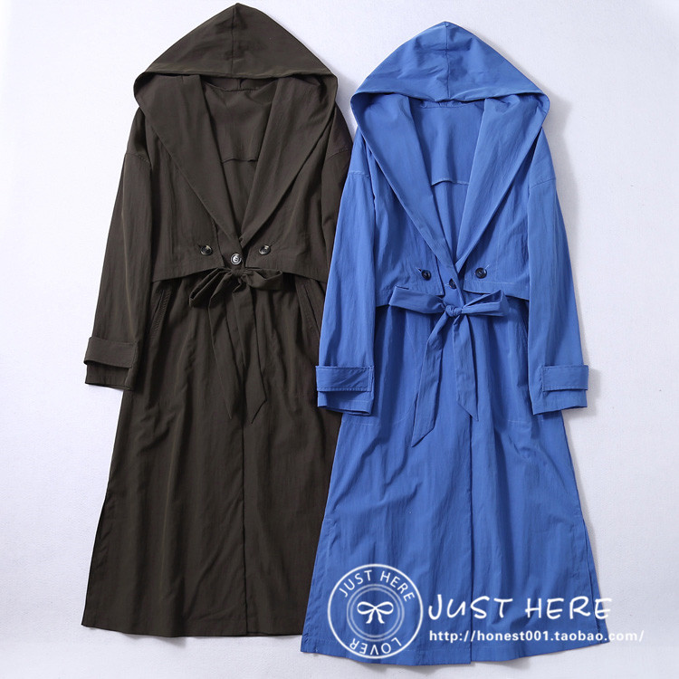 日本原单2025春女简约连帽薄外套日系外贸高端系带中长款3way风衣