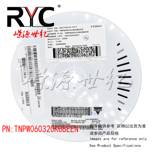 TNPW060320K0BEEN VISHAY原装 薄膜电阻器 SMD 20Kohms .1% 25ppm