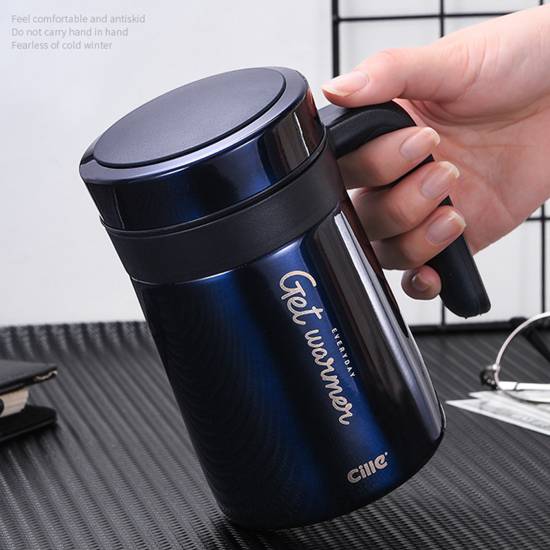 希乐保温杯水杯子男办公室高档泡茶成人304不锈钢带手柄刻字450ml