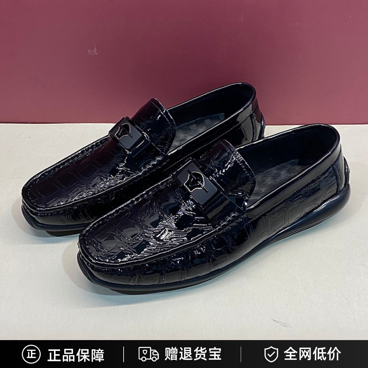 布莱希尔顿男鞋2025秋真漆皮亮面一脚蹬休闲皮鞋乐福鞋BA2588381
