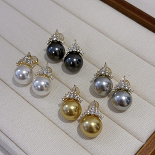 高级感闪钻冰雪女王施家强光珍珠耳钉s925银针轻奢气质名媛风耳环