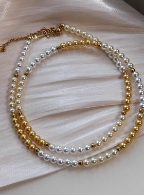 施家强光混彩小米珍珠锁骨项链女