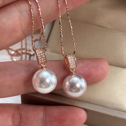 施家澳白单颗珍珠吊坠项链s925银