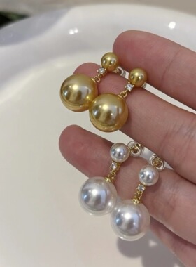 施家正圆强光澳白色s925纯银精致气质法式小香风大小珍珠耳钉耳环