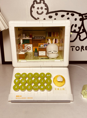 Bros Block国产积木正版流氓兔复古电脑情景创意摆件男孩女生礼物