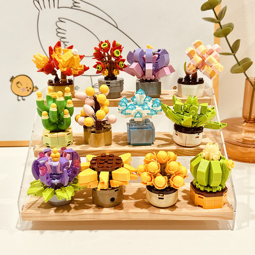 BrosBlock积木多肉盆栽拼装玩具
