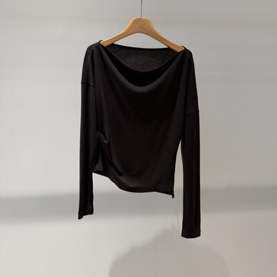 2026春新款百搭一字肩针织衫女宽松内搭斜肩长袖套头上衣 L360215