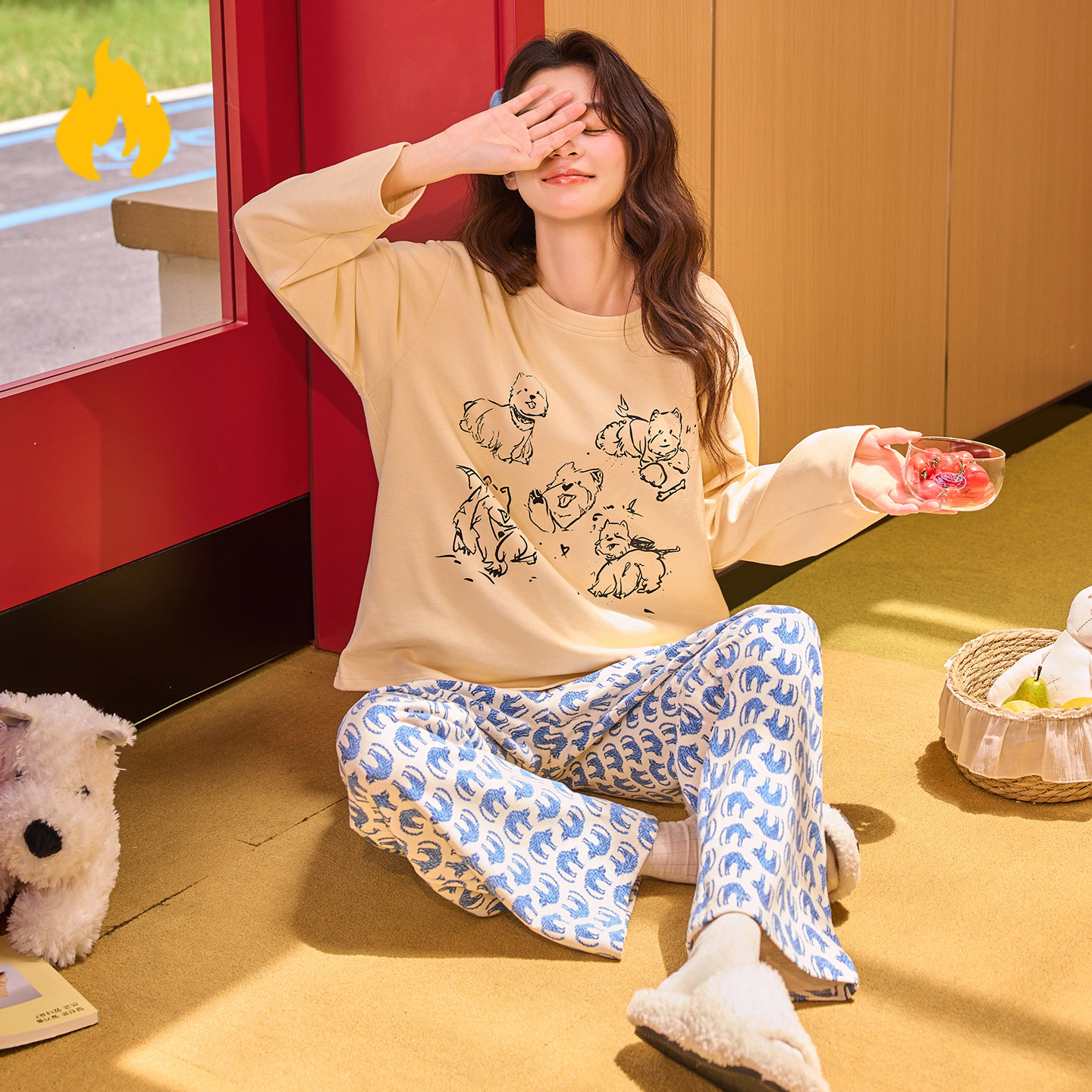 家居服女秋冬季德绒加厚蚕丝羊毛睡衣/家居服套装