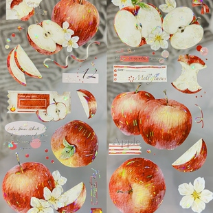 Wines分装 手账胶带苹韵知实红苹果流麻咕卡背卡拼贴