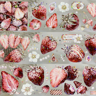 冰川分装手账胶带微醺草莓野莓小径藤青薄红草莓花朵贝壳光流麻